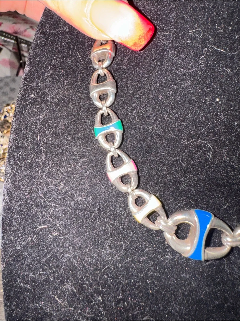 Brighton Silver Link Necklace with Blue and Orange Enamel Accents